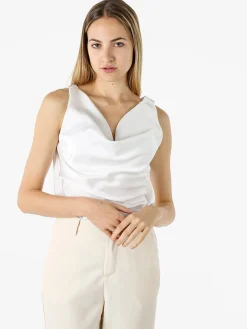 Solada Top donna effetto raso con scollo a cascata - bianco