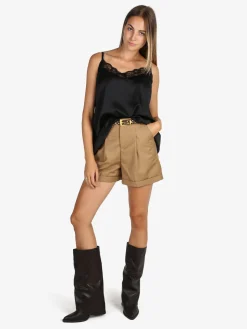 Solada Top donna effetto raso con pizzo - nero