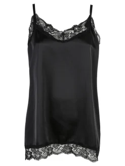 Solada Top donna effetto raso con pizzo - nero