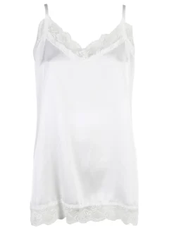Solada Top donna effetto raso con pizzo - bianco