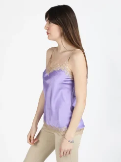 Solada Top donna effetto raso con pizzo
