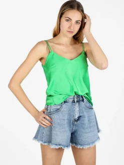 Solada Top donna effetto raso con scollo a V