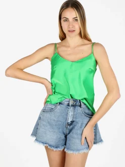 Solada Top donna effetto raso con scollo a V