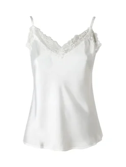 Solada Top donna effetto raso con scollo in pizzo e spalline strette - bianco