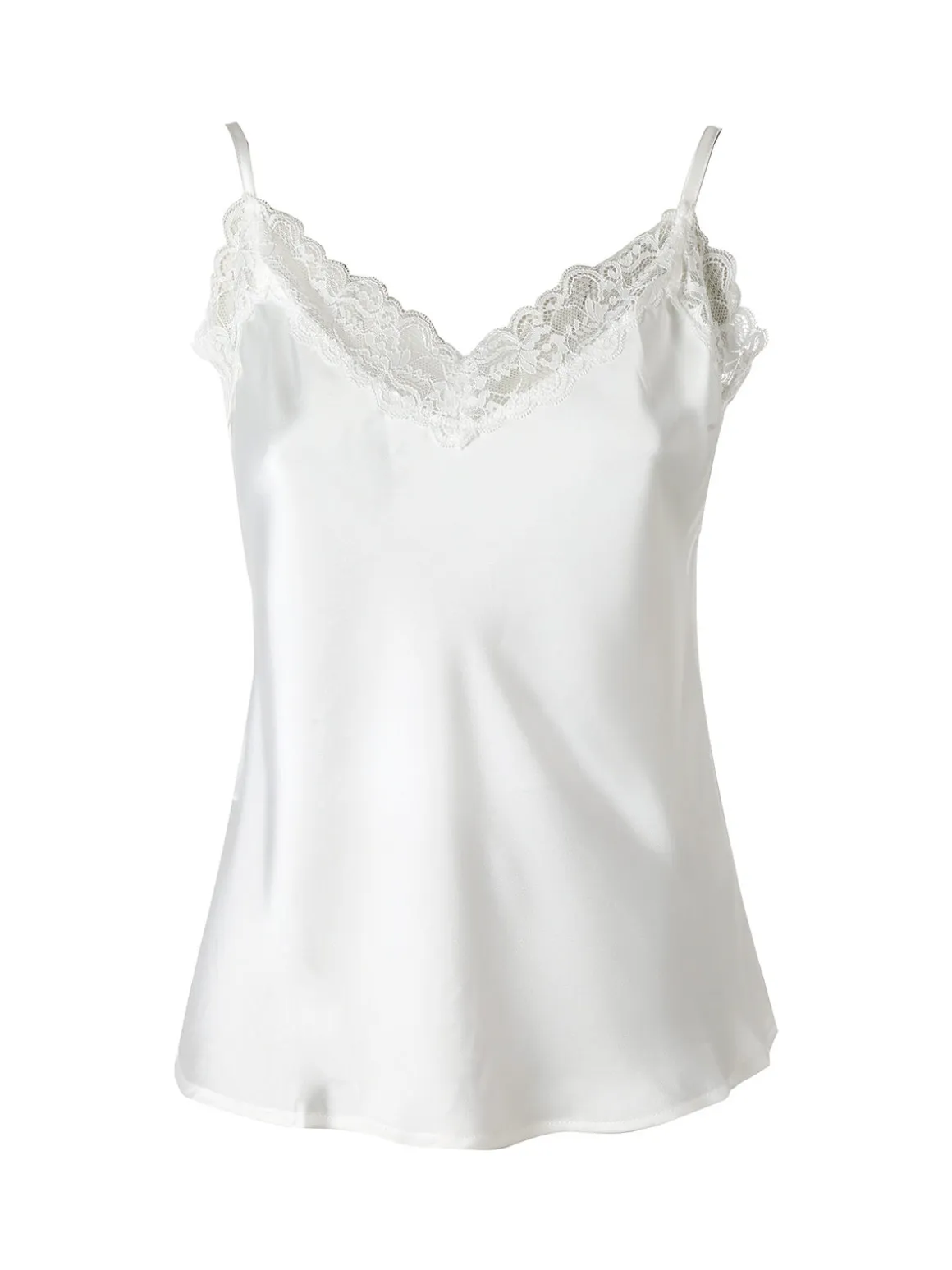 Solada Top donna effetto raso con scollo in pizzo e spalline strette - bianco