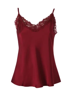 Solada Top donna effetto raso con scollo in pizzo e spalline strette - bordeaux