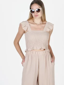 Solada Top donna elasticizzato con spalline a volant