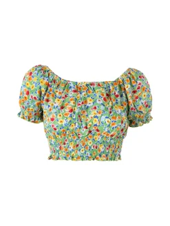 Solada Top donna floreale a maniche corte con scollo elasticizzato - verde