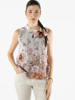 Solada Top donna floreale con fiocco al collo - multicolore