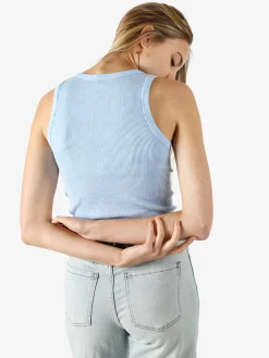 Solada Top donna girocollo a costine - azzurro