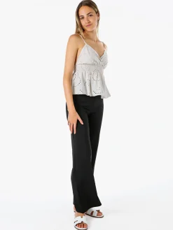 Solada Top donna in cotone con dettagli macramè con spalline sottili - beige