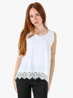 Solada Top donna in cotone con pizzo sul finale - bianco