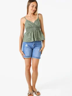 Solada Top donna in cotone con dettagli macramè con spalline sottili - militare