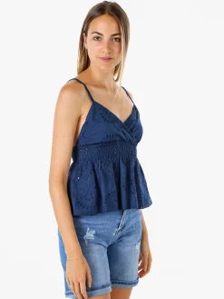 Solada Top donna in cotone con dettagli macramè con spalline sottili - blu scuro
