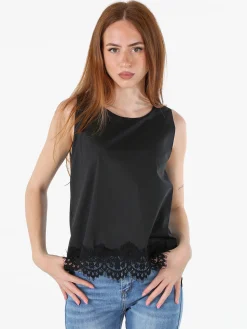 Solada Top donna in cotone con pizzo sul finale - nero