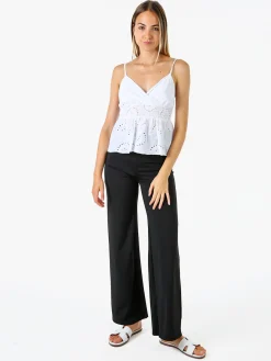 Solada Top donna in cotone con dettagli macramè con spalline sottili - bianco