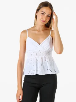 Solada Top donna in cotone con dettagli macramè con spalline sottili - bianco