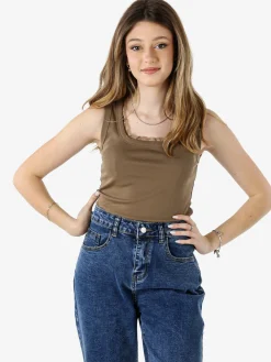 Solada Top donna in cotone con pizzo - marrone