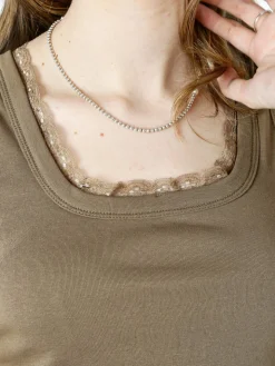 Solada Top donna in cotone con pizzo - marrone