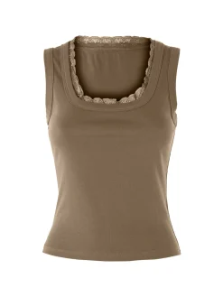 Solada Top donna in cotone con pizzo - marrone