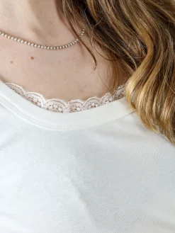 Solada Top donna in cotone con pizzo - bianco