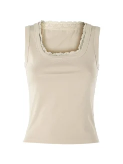 Solada Top donna in cotone con pizzo - beige