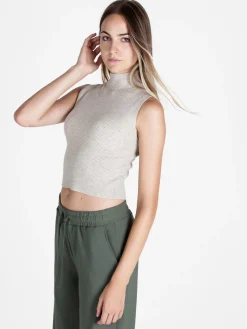 Solada Top donna in maglia a costine con collo a lupetto