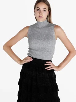 Solada Top donna in maglia a costine con collo a lupetto