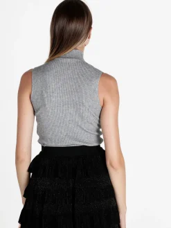 Solada Top donna in maglia a costine con collo a lupetto
