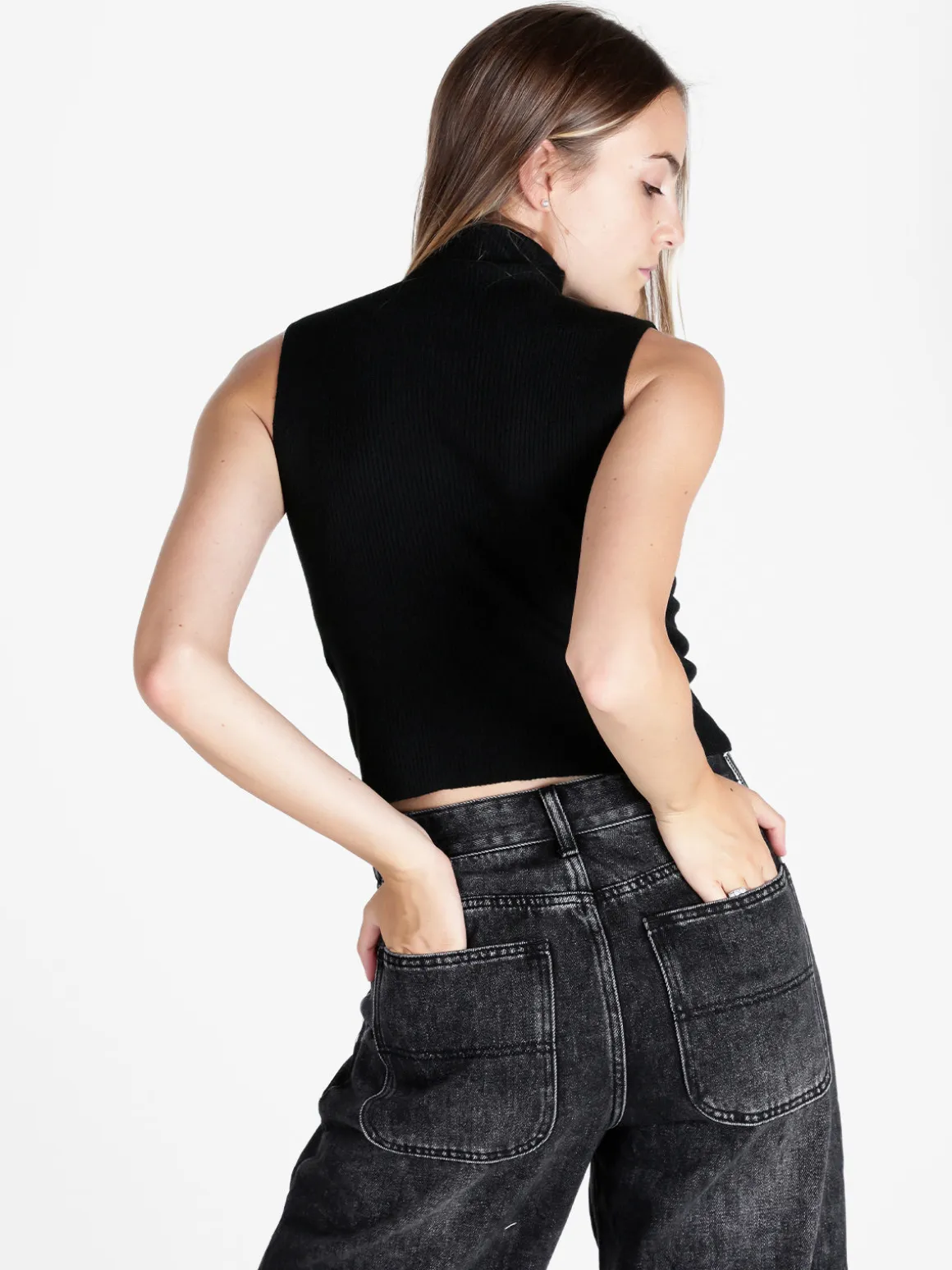 Solada Top donna in maglia a costine con collo a lupetto