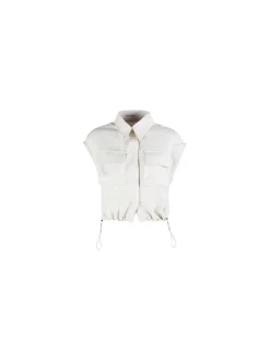 Solada Top donna in misto lino con coulisse laterali - beige