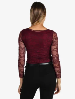 Solada Top donna in pizzo a maniche lunghe - bordeaux