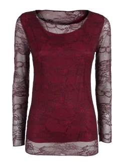 Solada Top donna in pizzo a maniche lunghe - bordeaux