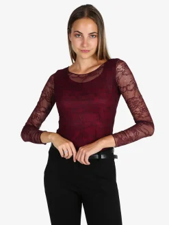 Solada Top donna in pizzo a maniche lunghe - bordeaux