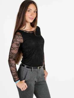Solada Top donna in pizzo a maniche lunghe - nero