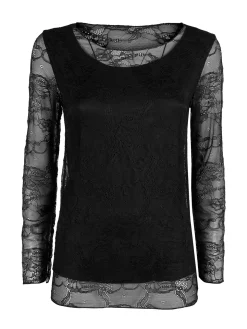Solada Top donna in pizzo a maniche lunghe - nero