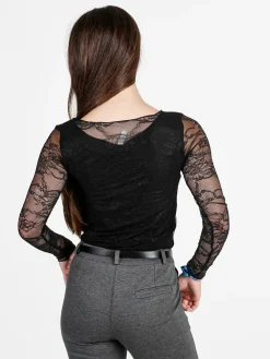 Solada Top donna in pizzo a maniche lunghe - nero