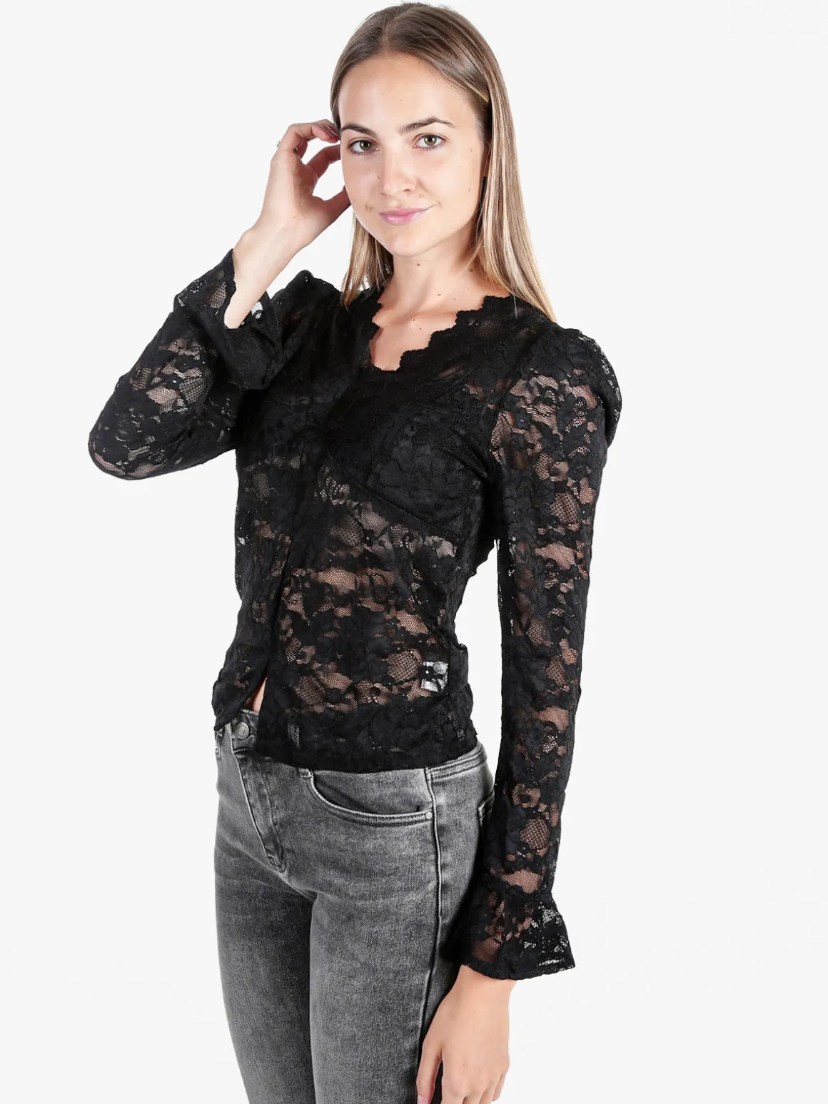 Solada Top donna in pizzo a maniche lunghe - nero