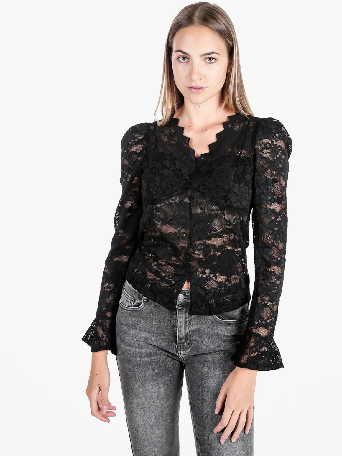 Solada Top donna in pizzo a maniche lunghe - nero
