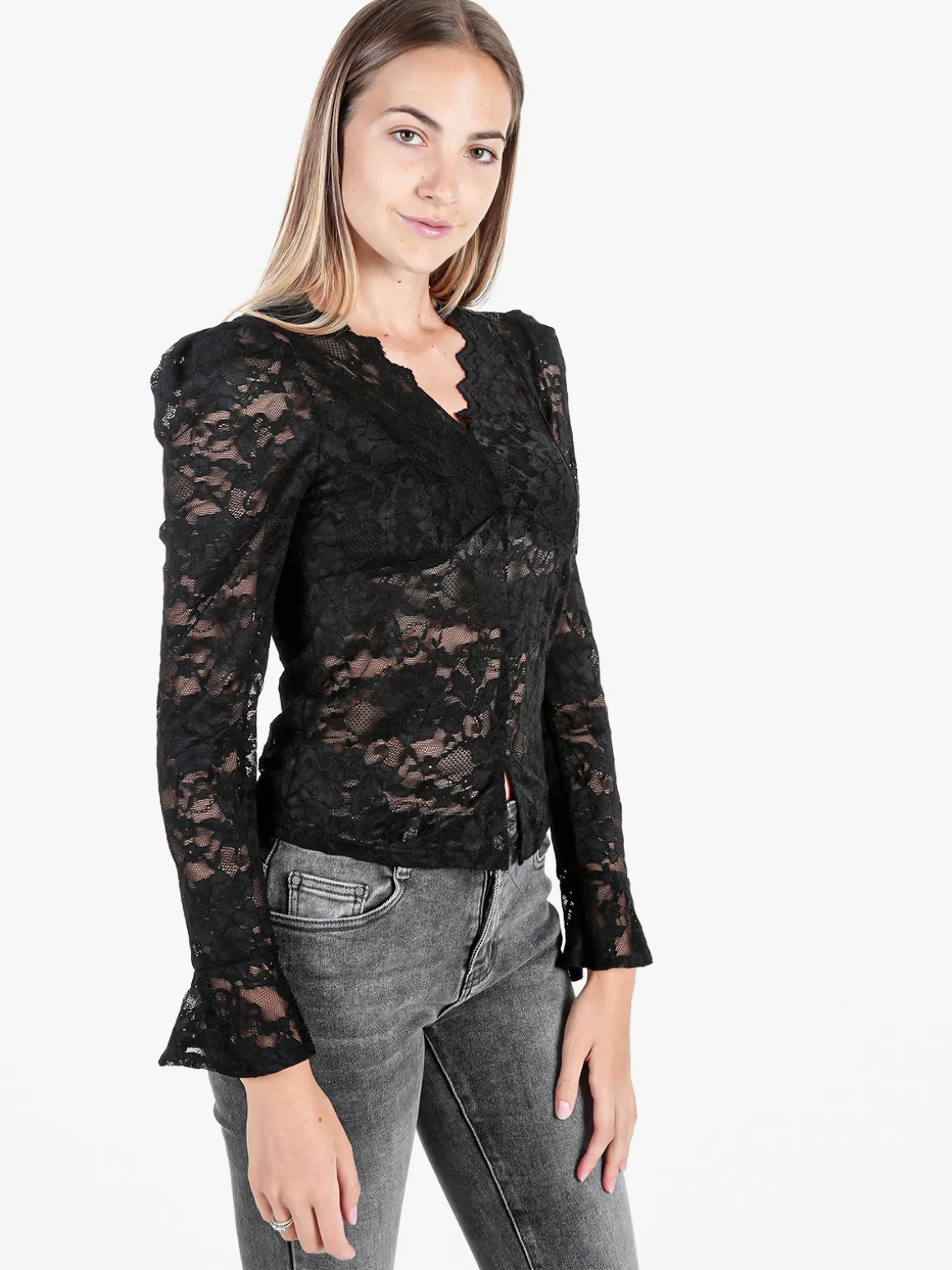 Solada Top donna in pizzo a maniche lunghe - nero