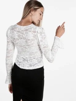 Solada Top donna in pizzo a maniche lunghe - bianco
