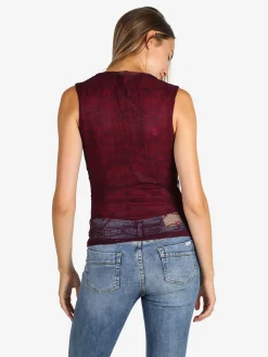 Solada Top donna in pizzo con scollo a cascata - bordeaux