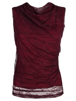 Solada Top donna in pizzo con scollo a cascata - bordeaux