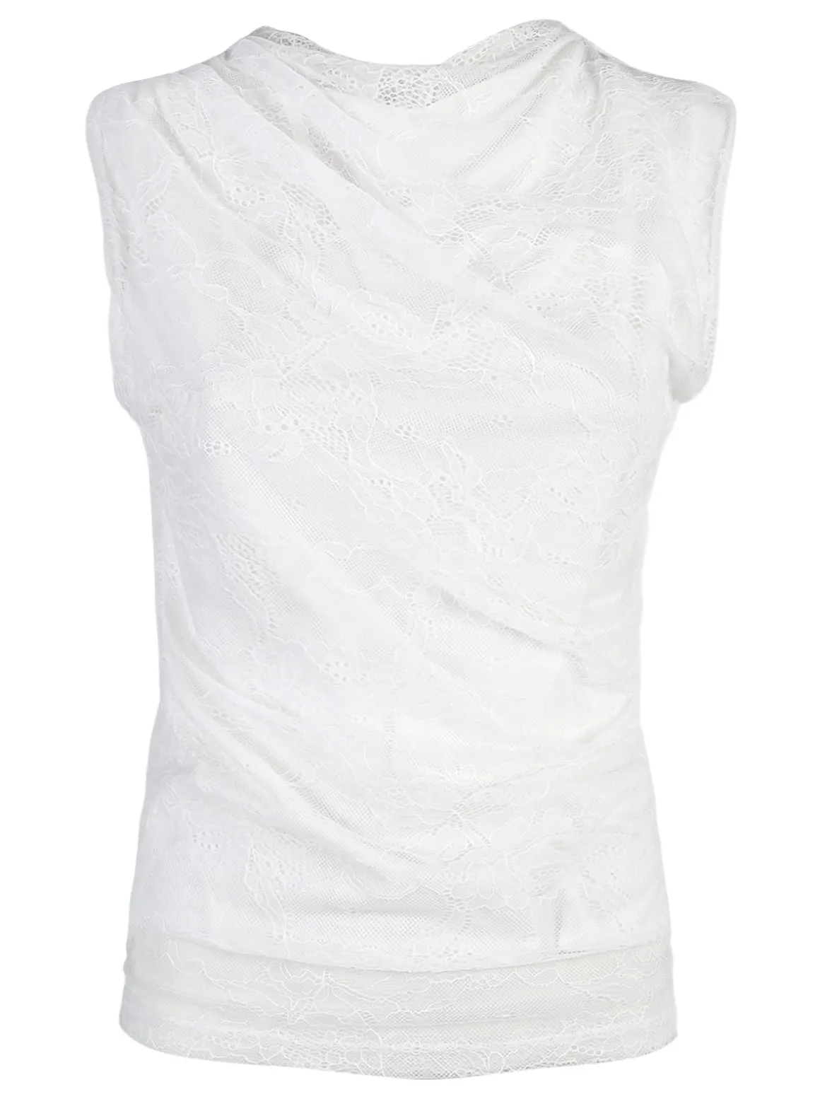 Solada Top donna in pizzo con scollo a cascata - bianco