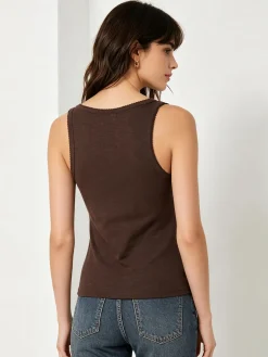 Solada Top donna in tinta unita con scollo quadrato - moro