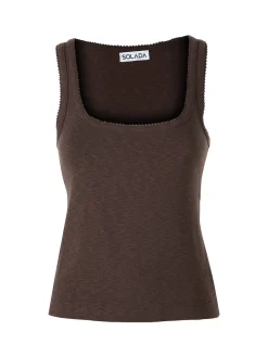 Solada Top donna in tinta unita con scollo quadrato - moro