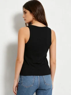 Solada Top donna in tinta unita con scollo quadrato - nero