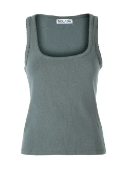 Solada Top donna in tinta unita con scollo quadrato - verde