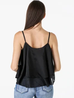 Solada Top donna leggero con spalline strette e balza - nero