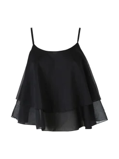 Solada Top donna leggero con spalline strette e balza - nero